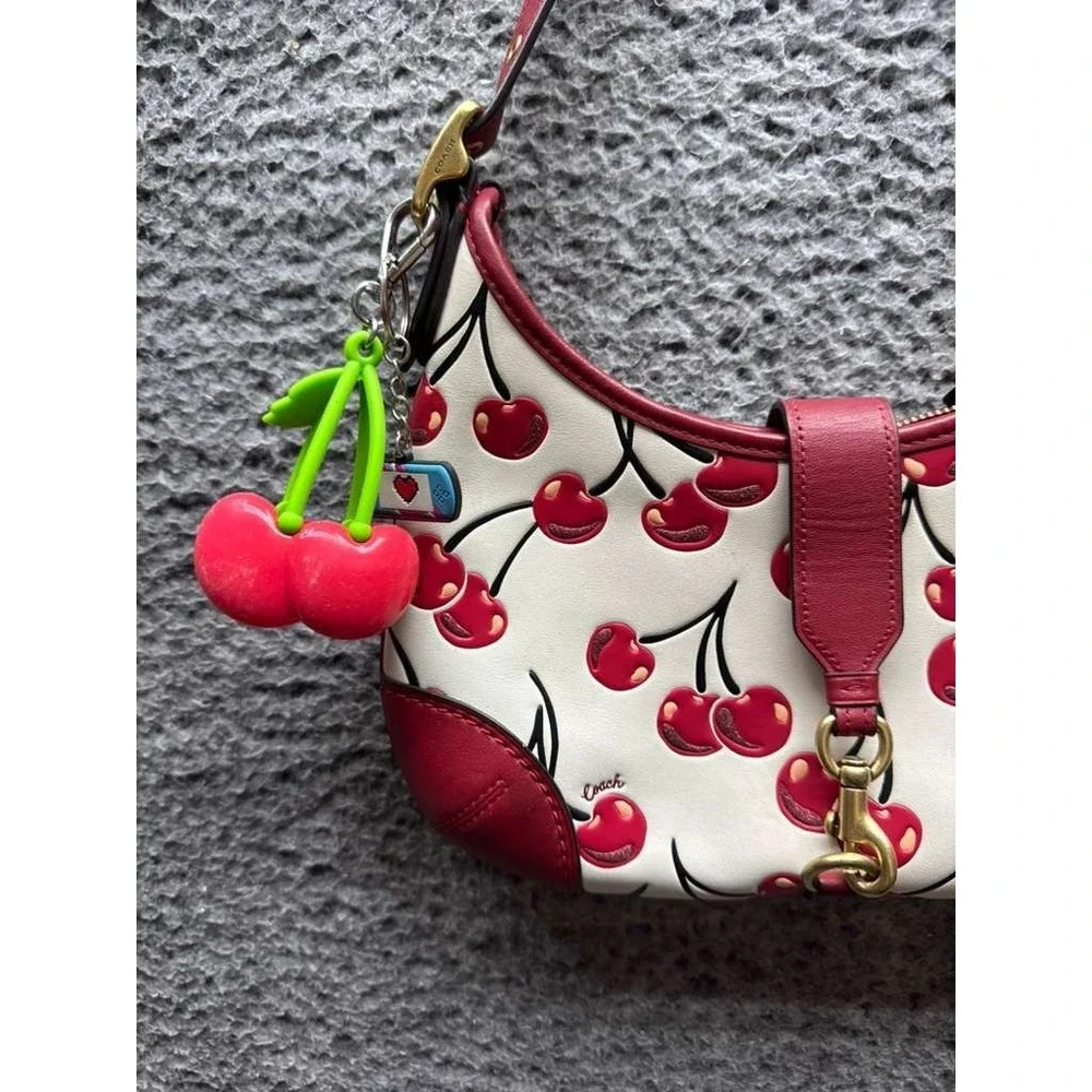 Authentic Coach Women's Leather Hamptons Hobo Bag With Cherry Print J2481-CY936